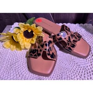 Madden Girl Leopard Print Square Toe‎ Slide Sandals Size 7